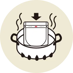 商品を鍋に入れて温めているイラスト